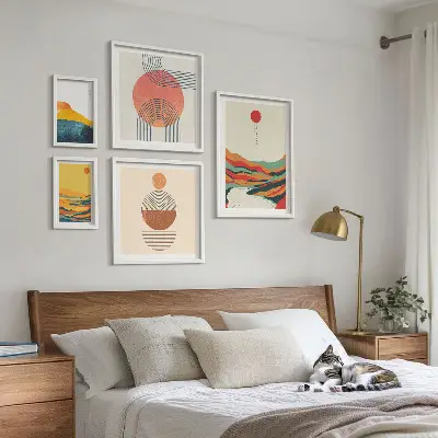 Sada obrazů do ložnice abstraktní geometrické krajiny