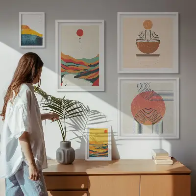 Sada obrazů do ložnice abstraktní geometrické krajiny