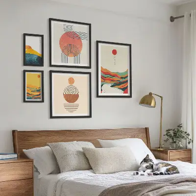 Sada obrazů do ložnice abstraktní geometrické krajiny