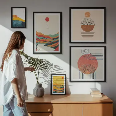 Sada obrazů do ložnice abstraktní geometrické krajiny