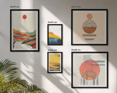 Sada obrazů do ložnice abstraktní geometrické krajiny