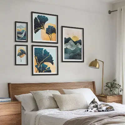 Sada obrazů do ložnice stylové horské a rostlinné krajiny