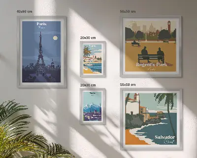 Sada obrazů do ložnice evropská města s retro ikonou