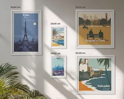 Sada obrazů do ložnice evropská města s retro ikonou