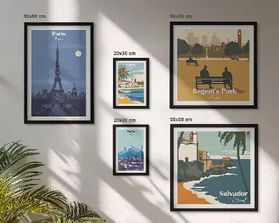 Sada obrazů do ložnice evropská města s retro ikonou