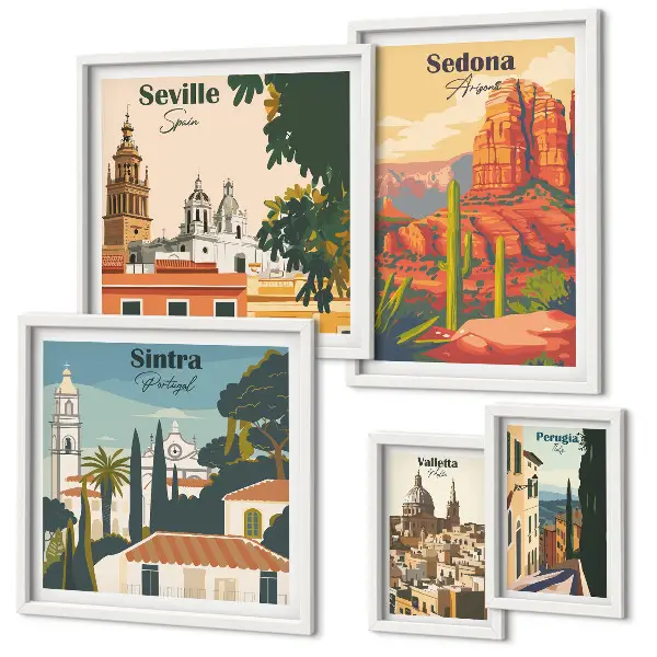 Turistické krajiny světa v rámu jako poliptyk