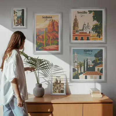 Turistické krajiny světa v rámu jako poliptyk