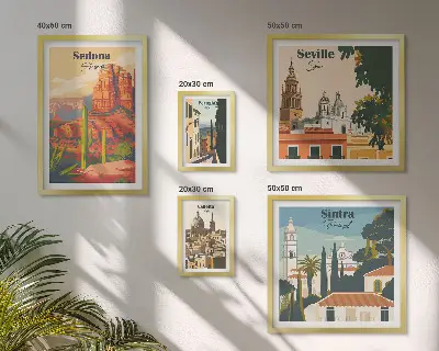 Turistické krajiny světa v rámu jako poliptyk