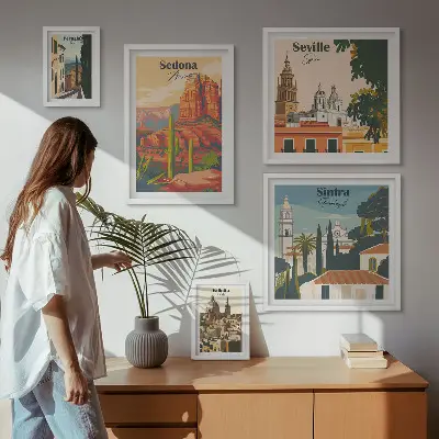 Turistické krajiny světa v rámu jako poliptyk