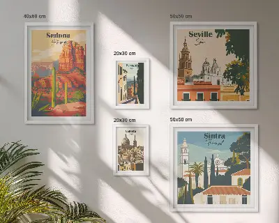 Turistické krajiny světa v rámu jako poliptyk