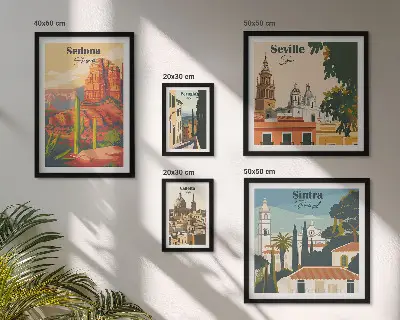 Turistické krajiny světa v rámu jako poliptyk