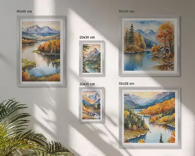 Horské řeky a podzimní stromy poliptyk v rámu