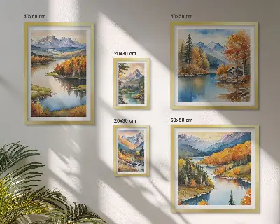 Horské řeky a podzimní stromy poliptyk v rámu