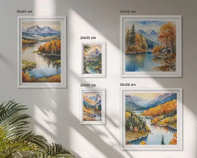 Horské řeky a podzimní stromy poliptyk v rámu