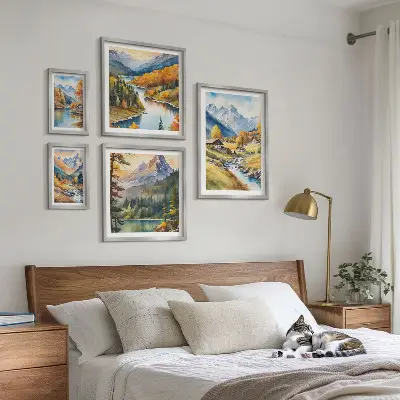 Sada obrazů do ložnice horské krajiny s říčním údolím
