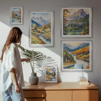 Sada obrazů do ložnice horské krajiny s říčním údolím