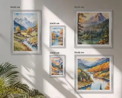 Sada obrazů do ložnice horské krajiny s říčním údolím