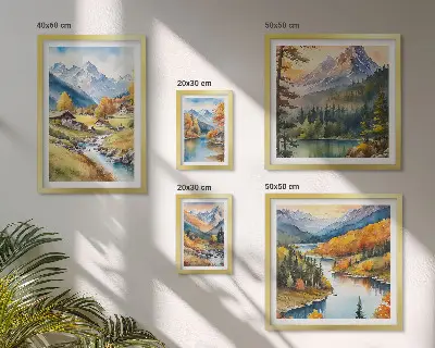 Sada obrazů do ložnice horské krajiny s říčním údolím