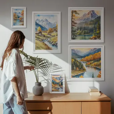 Sada obrazů do ložnice horské krajiny s říčním údolím