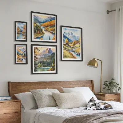 Sada obrazů do ložnice horské krajiny s říčním údolím