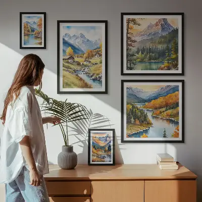 Sada obrazů do ložnice horské krajiny s říčním údolím