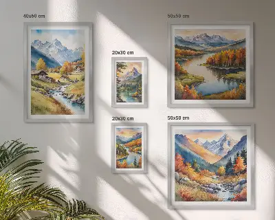 Krajiny hor, řek, lesů poliptyk v rámu