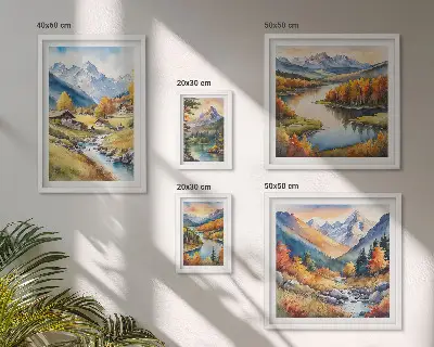 Krajiny hor, řek, lesů poliptyk v rámu