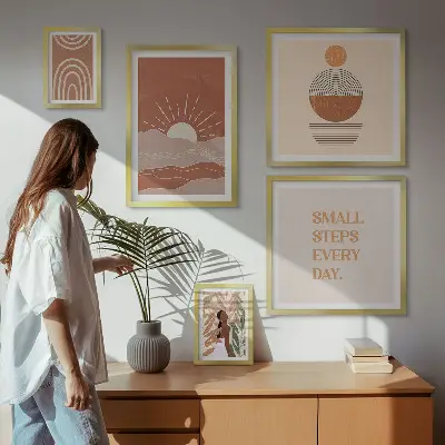 Poliptyk v rámu s motivem pozitivních sloganů v boho stylu