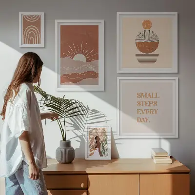 Poliptyk v rámu s motivem pozitivních sloganů v boho stylu
