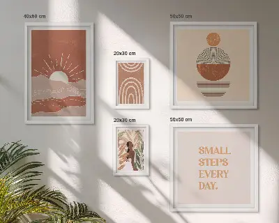 Poliptyk v rámu s motivem pozitivních sloganů v boho stylu