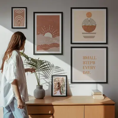 Poliptyk v rámu s motivem pozitivních sloganů v boho stylu