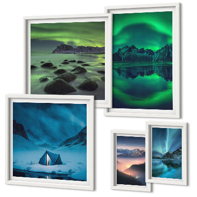 Sada obrazů do ložnice Zimní krajiny pohoří Aurora
