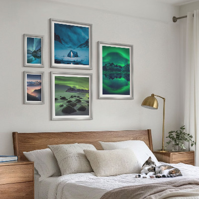 Sada obrazů do ložnice Zimní krajiny pohoří Aurora