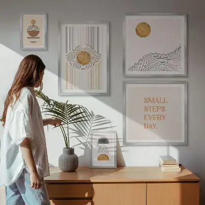Sada obrazů do ložnice abstraktní geometrické motivy