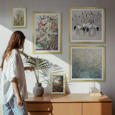 Starožitné tropické ptáky poliptyk v rámu