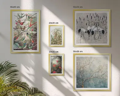 Starožitné tropické ptáky poliptyk v rámu
