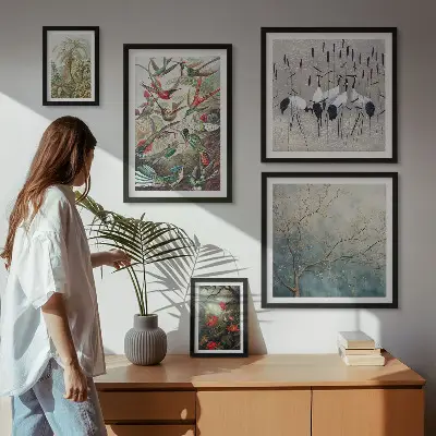 Starožitné tropické ptáky poliptyk v rámu