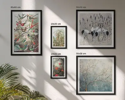 Starožitné tropické ptáky poliptyk v rámu