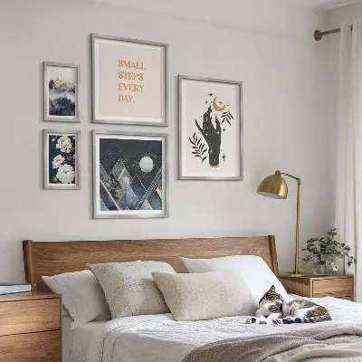 Sada obrazů do ložnice v boho stylu s přírodními motivy a poselstvím