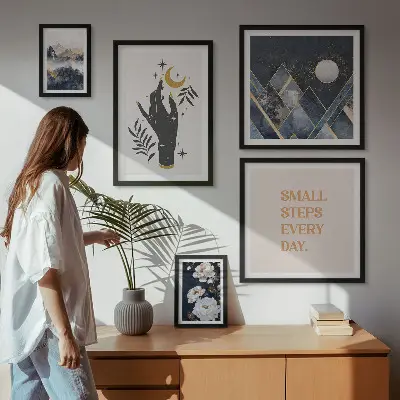 Sada obrazů do ložnice v boho stylu s přírodními motivy a poselstvím