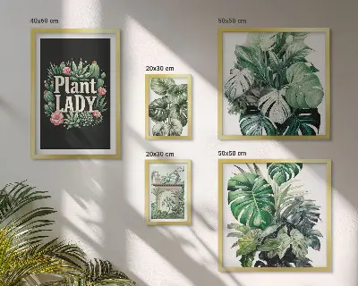 Sada obrazů do ložnice v boho stylu s motivem zelených rostlin