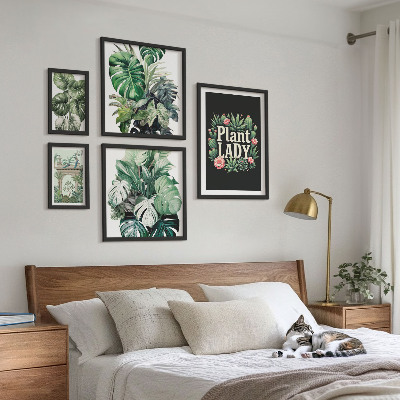 Sada obrazů do ložnice Rostlinné boho akcenty zelené