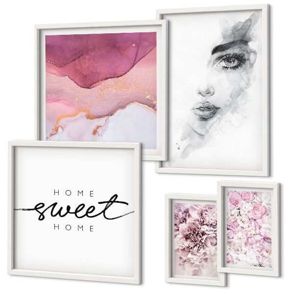 Poliptyk v rámu Portréty žen, květiny, pastel