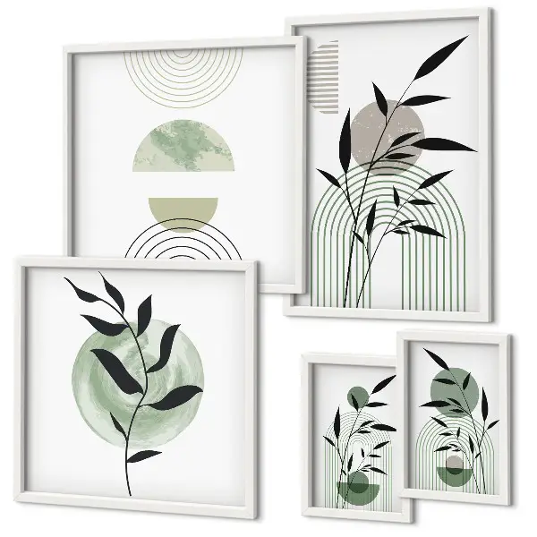 Stylová grafika rostlin v rámu jako polyptych