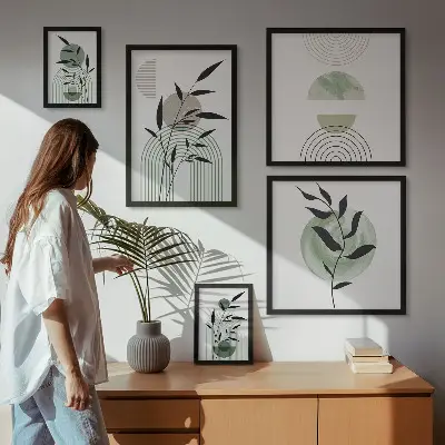 Stylová grafika rostlin v rámu jako polyptych