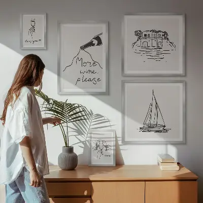 Sada obrazů do ložnice stylová grafika s motivem vína pro relaxaci