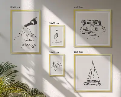Sada obrazů do ložnice stylová grafika s motivem vína pro relaxaci