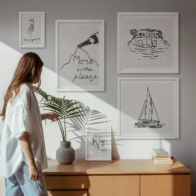 Sada obrazů do ložnice stylová grafika s motivem vína pro relaxaci