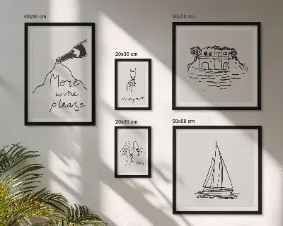 Sada obrazů do ložnice stylová grafika s motivem vína pro relaxaci