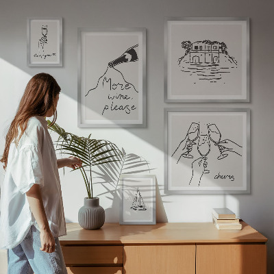 Sada obrazů do ložnice Stylové ilustrace přípitku na víno